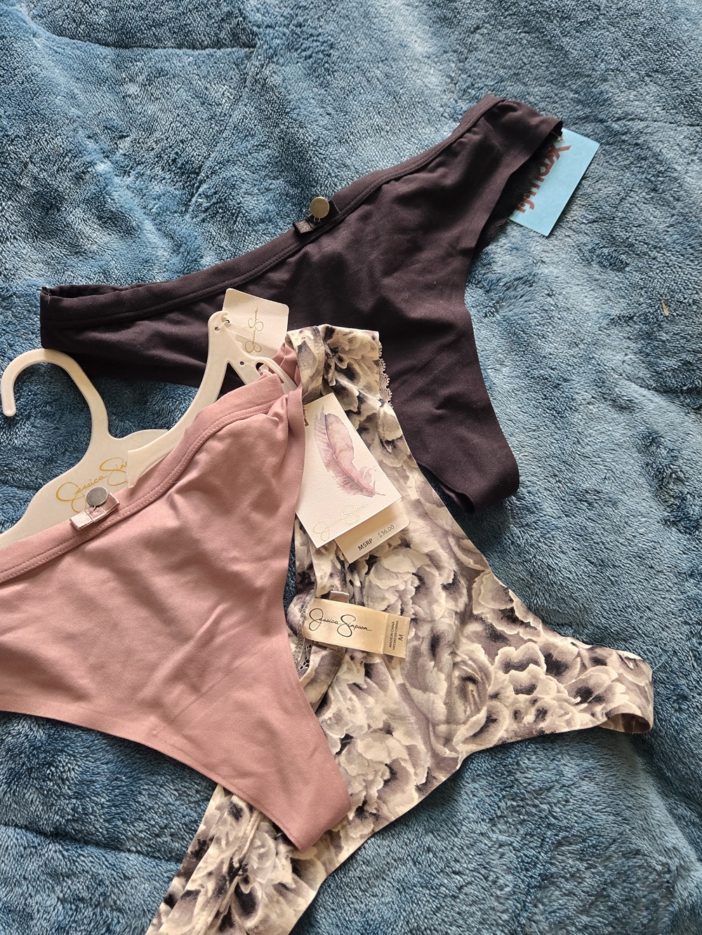 Jessica Simpson Women's Thong Set — Mauve Pink, Charcoal, Floral